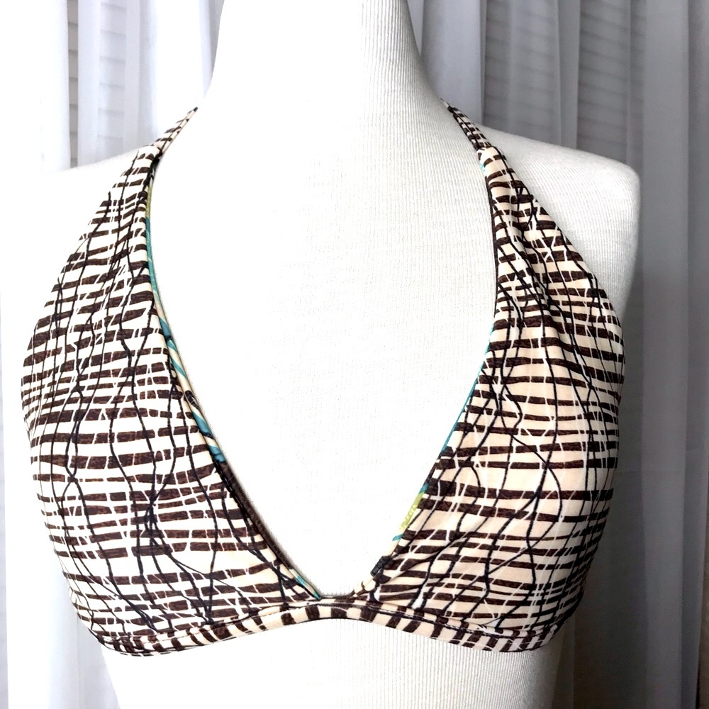 Reversible turquoise Art Deco padded bikini top L - Picture 4 of 13